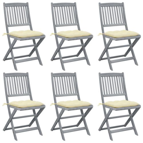 Сгъваеми градински столове, 6 бр, с възглавници, акация масив