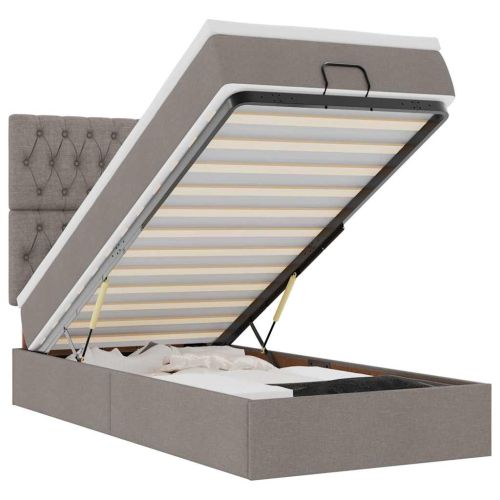 Османска легло с матрак и LED, таупе, 80x200 см, плат