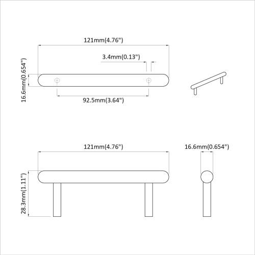 Дръжка за шкаф 2 pcs Черно 121 x 16.6 x 28.3 мм Желязо
