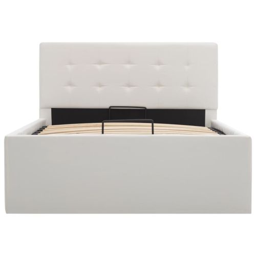 Легло с повдигащ механизъм, бяло, изкуствена кожа, 100x200 cм