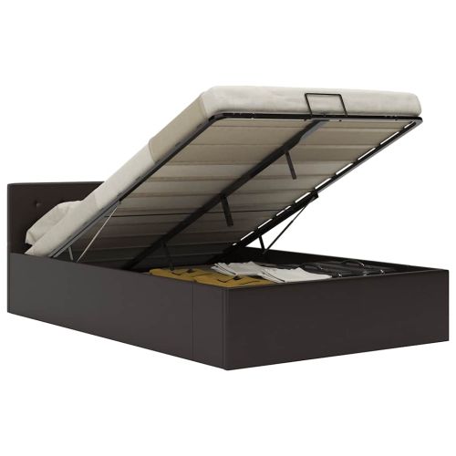 Легло с повдигащ механизъм, сиво, изкуствена кожа, 120x200 cм