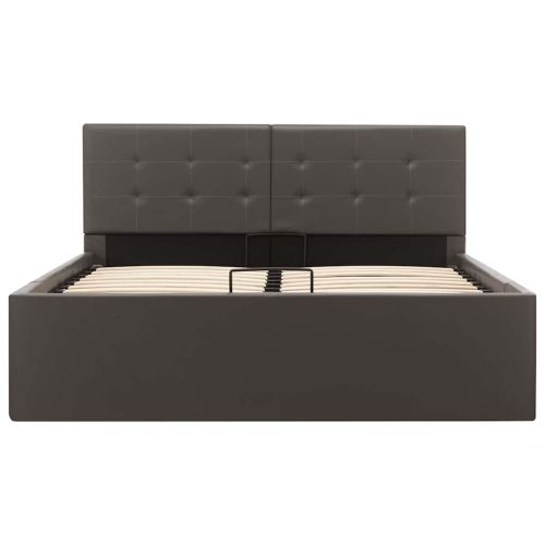 Легло с повдигащ механизъм, сиво, изкуствена кожа, 120x200 cм