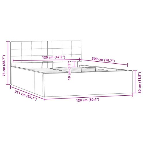 Легло с повдигащ механизъм, сиво, изкуствена кожа, 120x200 cм