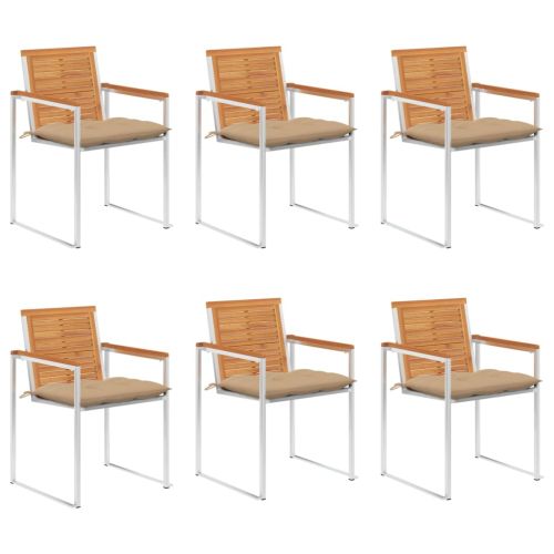 Градински столове 6 бр с възглавници масивно акациево дърво