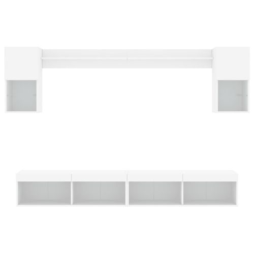 ТВ стенни модули с LED, 6 части, бели, инженерно дърво