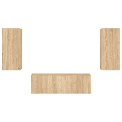 ТВ стенни шкафове, 3 части, с LED светлини, сонома дъб