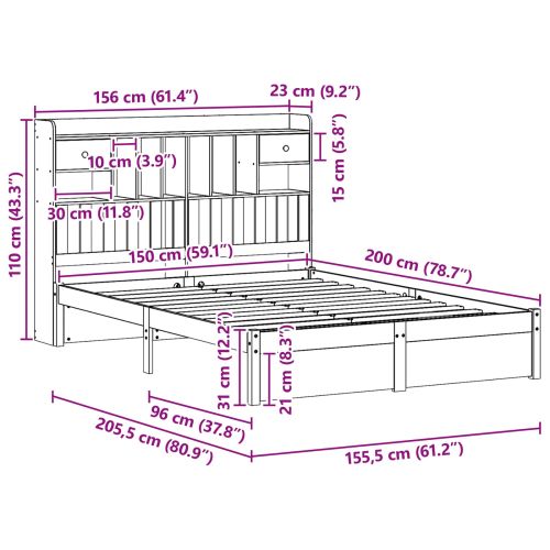 Рамка за легло с библиотека Восъчен Кафяв 200 x 150 cm