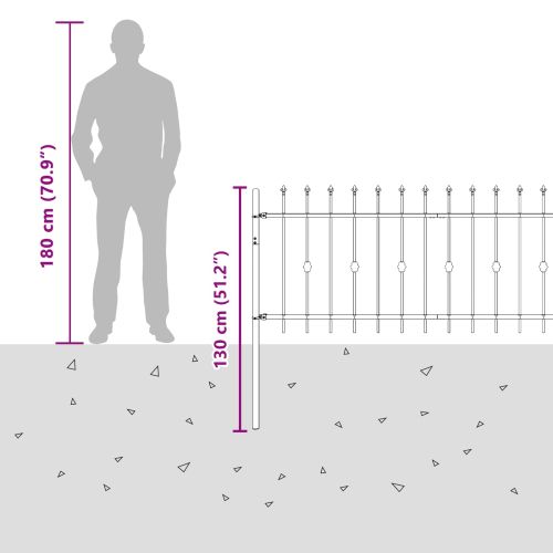 Шипова ограда Черно 200 x 130 см Прахово боядисана стомана