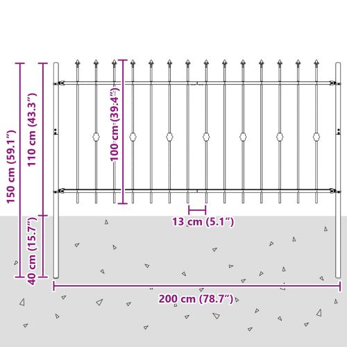 Шипова ограда Черно 200 x 150 cm Прахово боядисана стомана