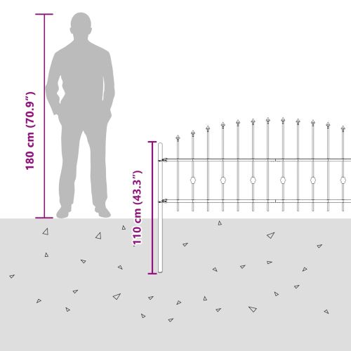 Шипова ограда Черно 200 x 130 см Прахово боядисана стомана