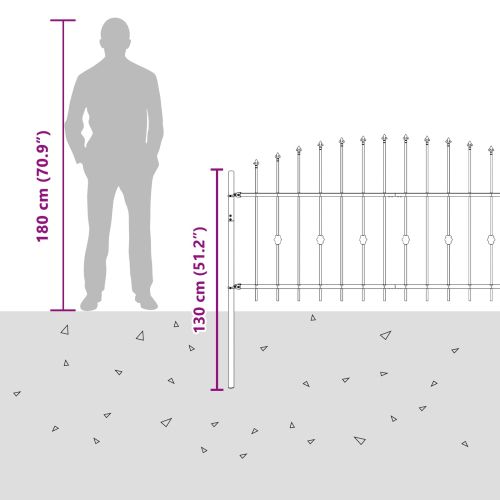 Шипова ограда Черно 200 x 130 см Прахово боядисана стомана