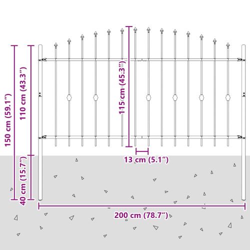 Шипова ограда Черно 200 x 150 cm Прахово боядисана стомана