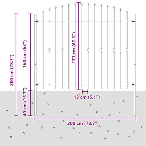 Шипова ограда Черно 200 x 200 cm Прахово боядисана стомана