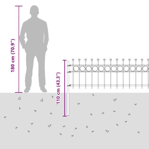 Кръгова ограда Черно 200 x 130 см Прахово боядисана стомана