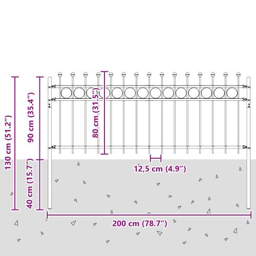 Кръгова ограда Черно 200 x 130 см Прахово боядисана стомана
