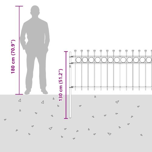 Кръгова ограда Черно 200 x 130 см Прахово боядисана стомана