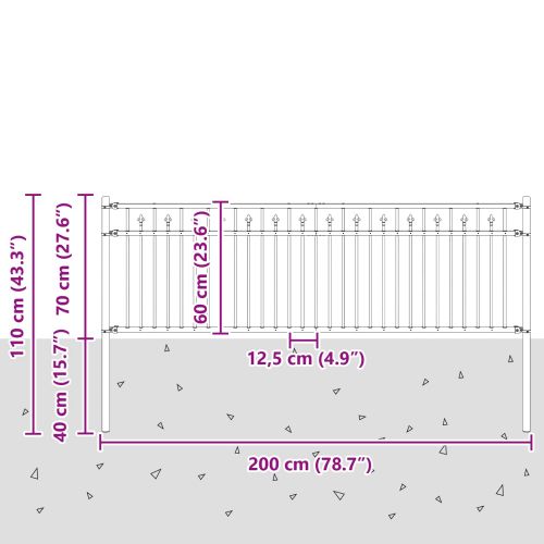 Оградна колче Черно 200 x 110 см Прахово боядисана стомана