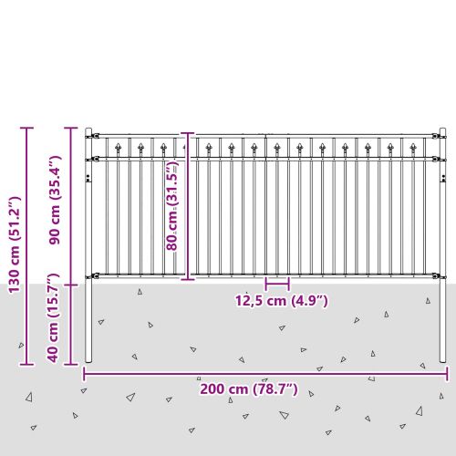 Оградна колче Черно 200 x 130 см Прахово боядисана стомана