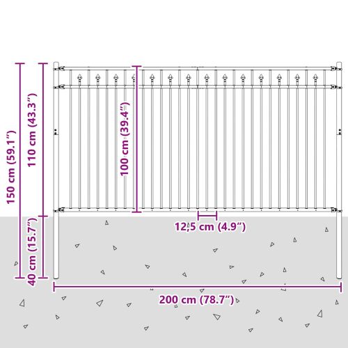 Оградна колче Черно 200 x 150 cm Прахово боядисана стомана