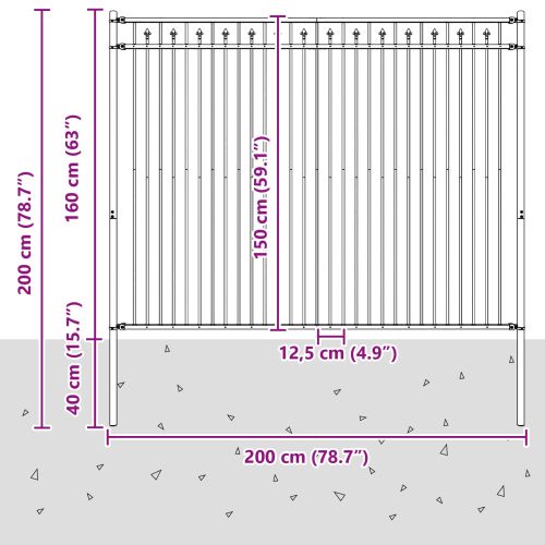 Оградна колче Черно 200 x 200 cm Прахово боядисана стомана