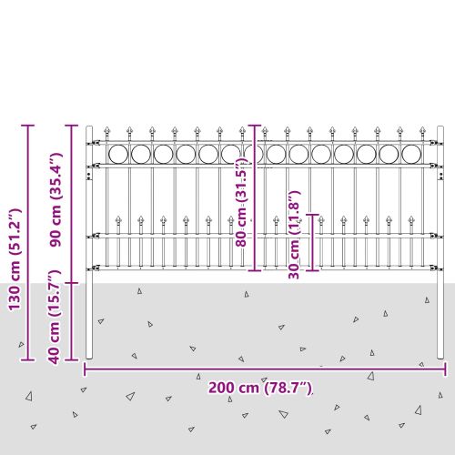 Ограда с Spike пръстен Черно 200 x 130 см