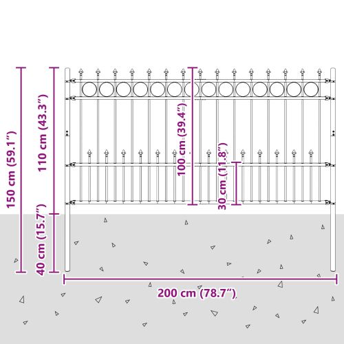Ограда с Spike пръстен Черно 200 x 150 cm