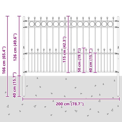 Ограда с Spike пръстен Черно 200 x 130 см