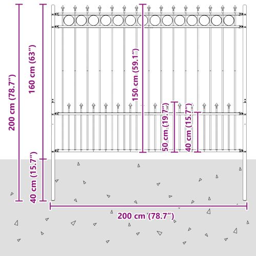 Ограда с Spike пръстен Черно 200 x 200 cm