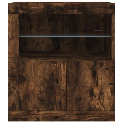 Сайдборд с LED светлини, oпушен дъб, 60,5x37x67 см