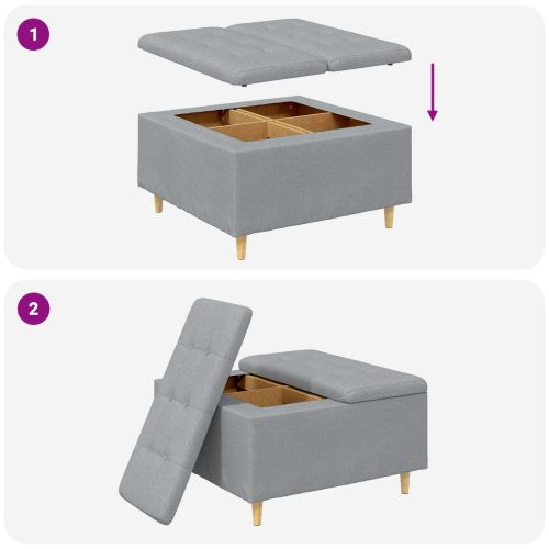 Стол с бутон с възглавница Светлосиво 80 x 80 x 45 cm текстил