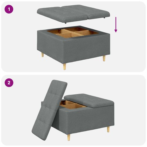 Стол с бутон с възглавница Тъмен сив 80 x 80 x 45 cm текстил