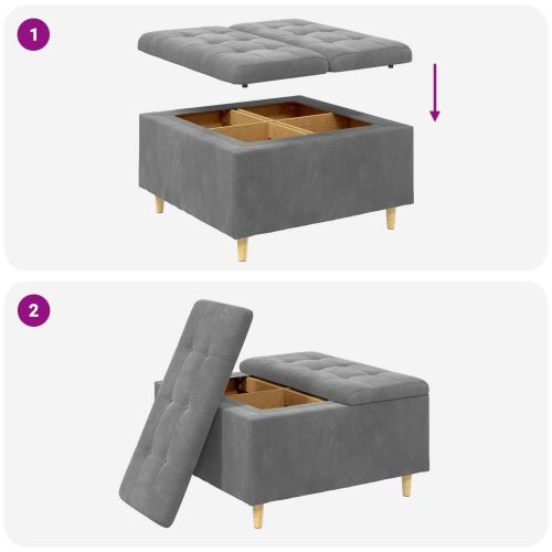 Стол с бутон с възглавница Тъмен сив 80 x 80 x 45 cm Кадифе