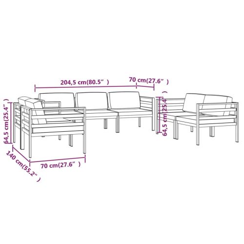Градински комплект от 7 части с възглавници алуминий антрацит