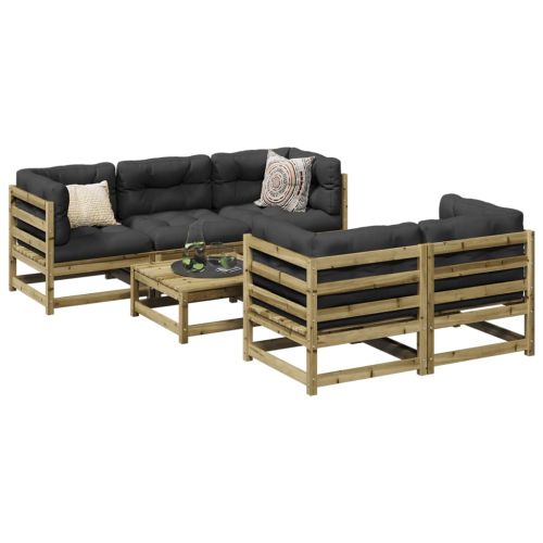 Градински комплект 6 части с възглавници импрегниран бор