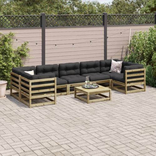 Градински комплект диван с възглавници 8 части, импрегниран бор