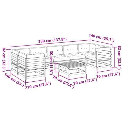 Градински комплект диван с възглавници 8 части, импрегниран бор