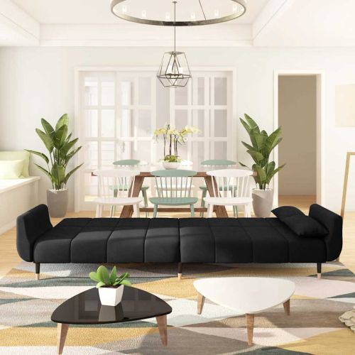 2-местно разтегателно канапе с две възглавници, черно, кадифе