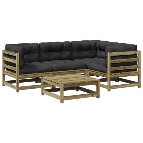 Градински комплект с възглавници, 5 части, импрегниран бор