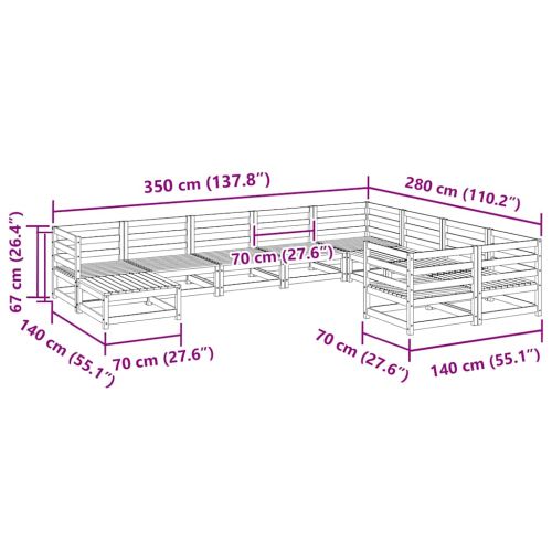 Градински комплект диван от 10 части, дугласка ела масив