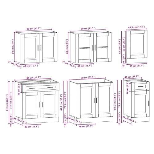 Комплект кухненски шкафове, 7 части, "Porto", кафяв дъб, инженерна дървесина