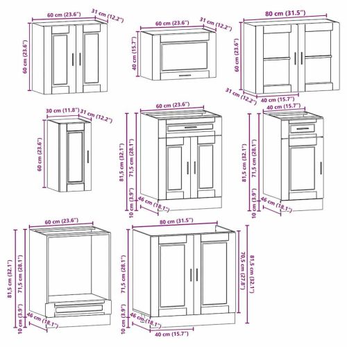 Комплект кухненски шкафове от 8 части Kalmar, инженерно дърво