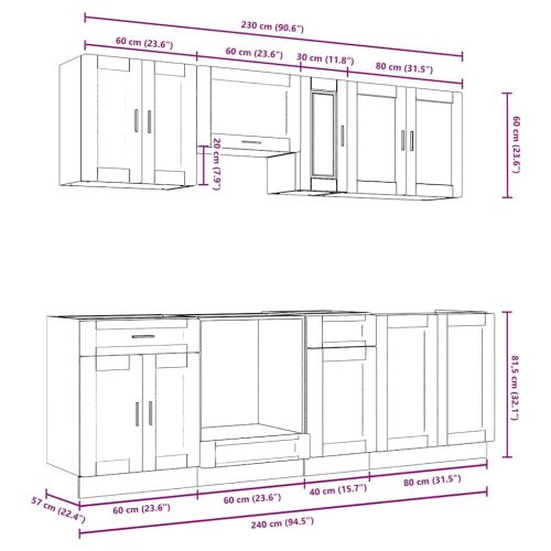 Комплект кухненски шкафове от 8 части Kalmar, инженерно дърво