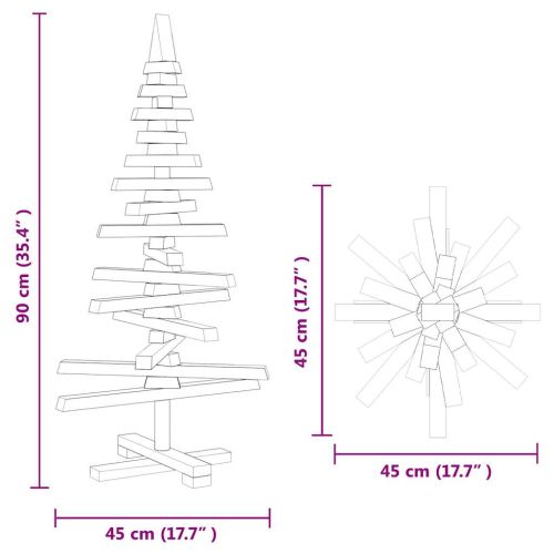 Дървена коледна елха за декорация 90 см масивно чамово дърво