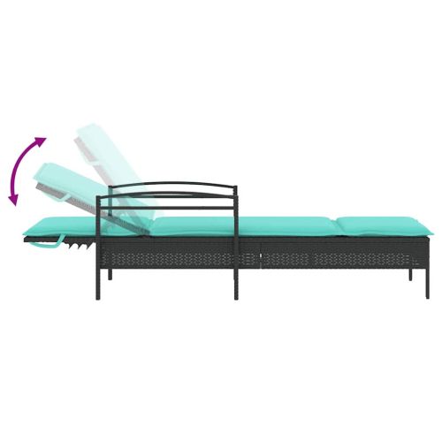 Шезлонг с възглавница, черен, 63x200x81 см, полиратан (само за САЩ)