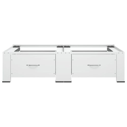 Двойна стойка за пералня и сушилня с чекмеджета, бяла