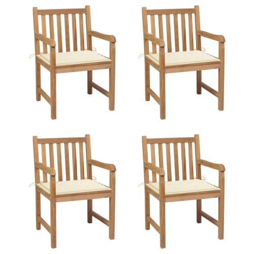 Градински столове 4 бр с кремави възглавници тиково дърво масив