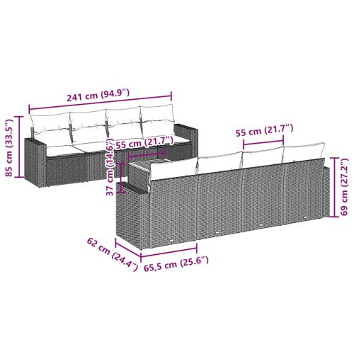 Градински комплект диван с възглавници 9 части черен полиратан