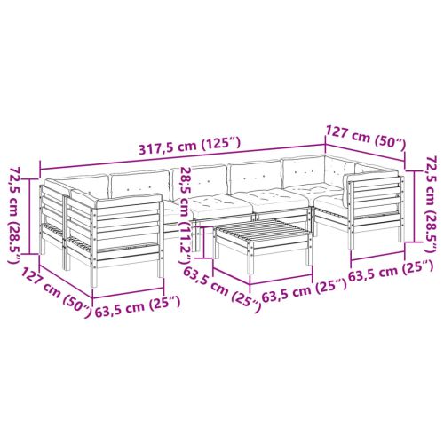 Градински комплект с възглавници, 8 части, дугласка ела масив