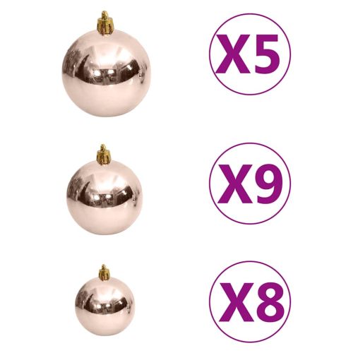 Комплект коледни топки 60 части с връх и 150 LED розово злато