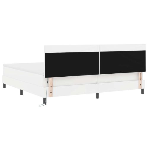 Легло с пружинирана основа с LED Бяло 200 x 200 cm Изкуствена